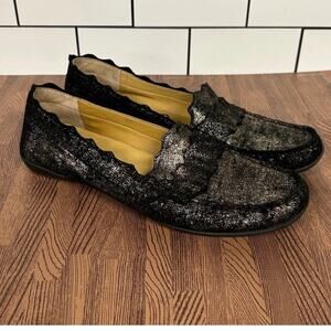 Vaneli Penny Loafer Shoe 10 N Black Metallic Faux Suede Italy